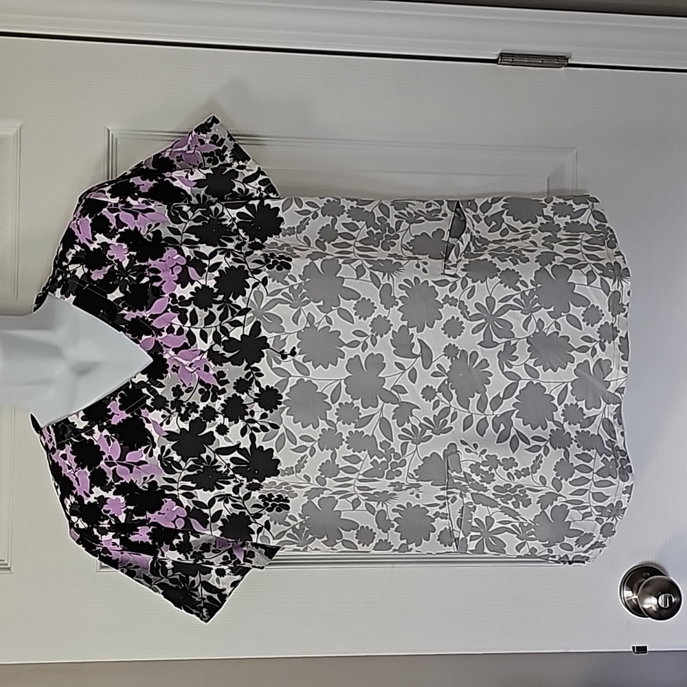 Scrub top ladies large butter-soft gray black white and purple